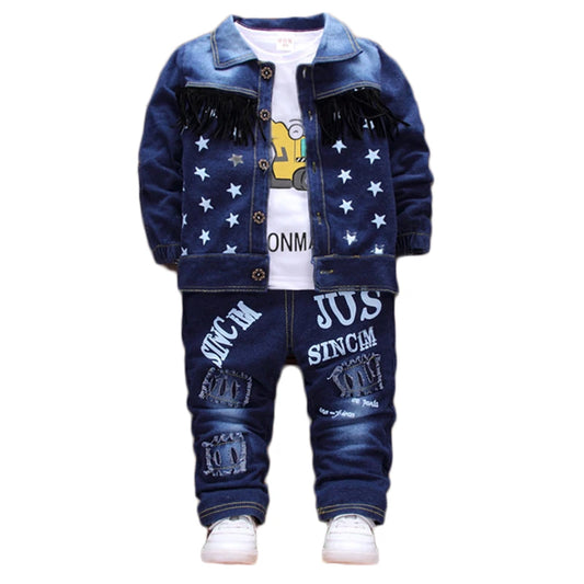 M&T Wear - Kids New Denim Jacket Boys Coat Toddler Sport Clothes Suit Clothing Set Cotton Jeans Coat T-shirt Pants Star Tracksuit Children
