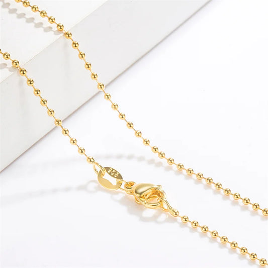 M&T Wear – 18K Gold Light Bead Necklace with Sterling Silver Chain