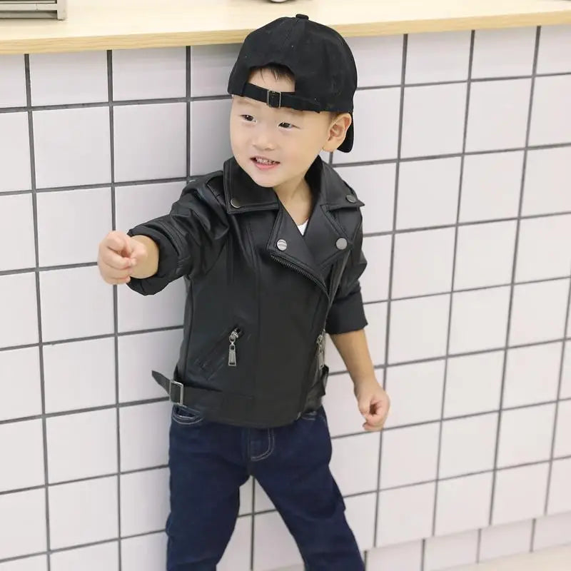 M&T Wear - Girls Boys PU Jackets Kids Baby Leather Jacket Spring Autumn Coat Children Clothes Overcoats 2-10T