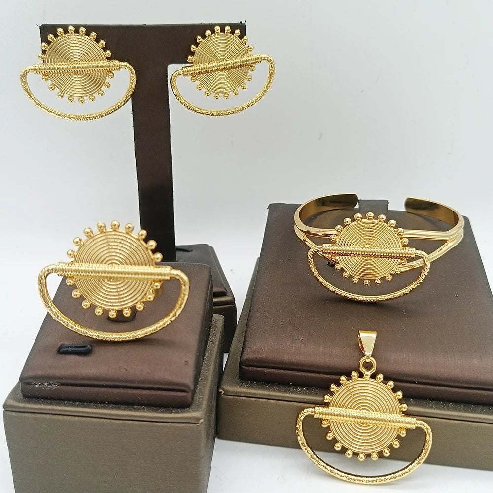 M&T Wear - 4-Piece Bridal Jewelry Set with African Map Pendant, Earrings, Bangles & Adjustable Ring