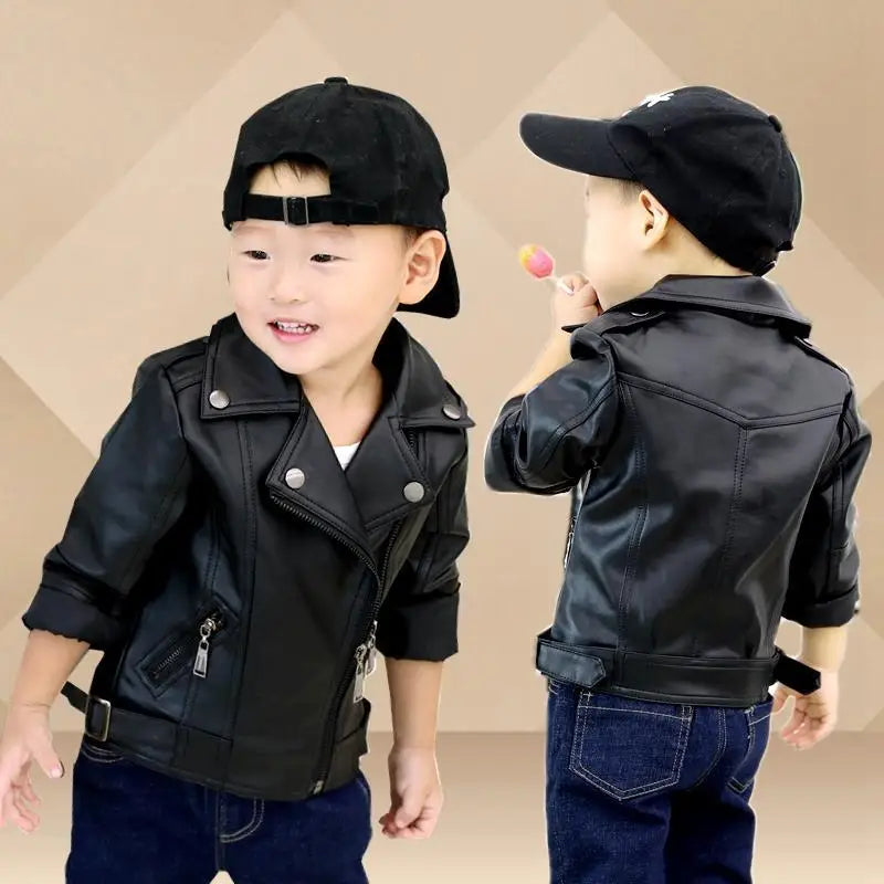 M&T Wear - Girls Boys PU Jackets Kids Baby Leather Jacket Spring Autumn Coat Children Clothes Overcoats 2-10T