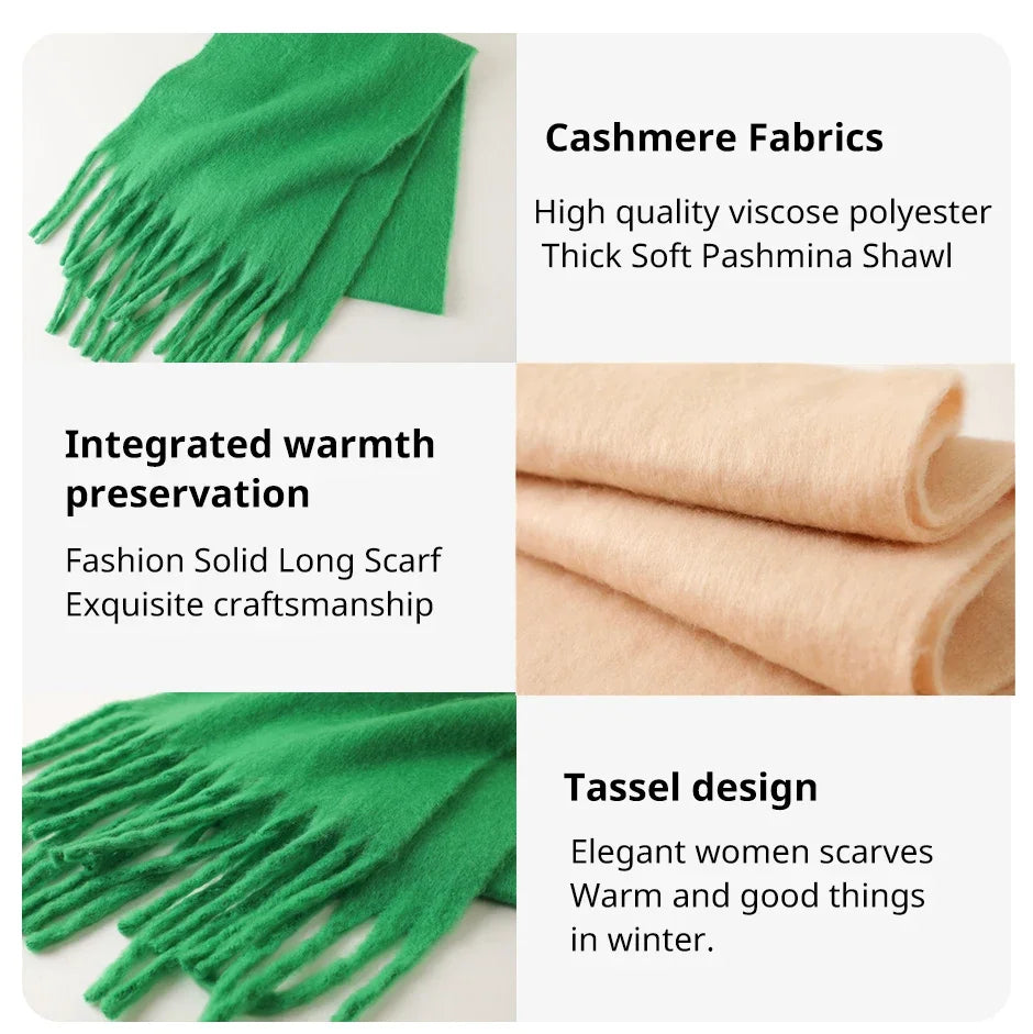 M&T Wear - Winter Scarf for Women Cashmere Warm Solid Pashmina Blanket Wraps Female Thick Soft Bufanda Big Tassel Shawl Long Poncho Echarpe