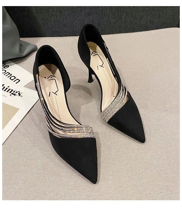 M&T Wear - Women Evening Party High Heels New  Pumps Elegant Ladies Pointed To Black  Strappy Stripper Shoes for Women