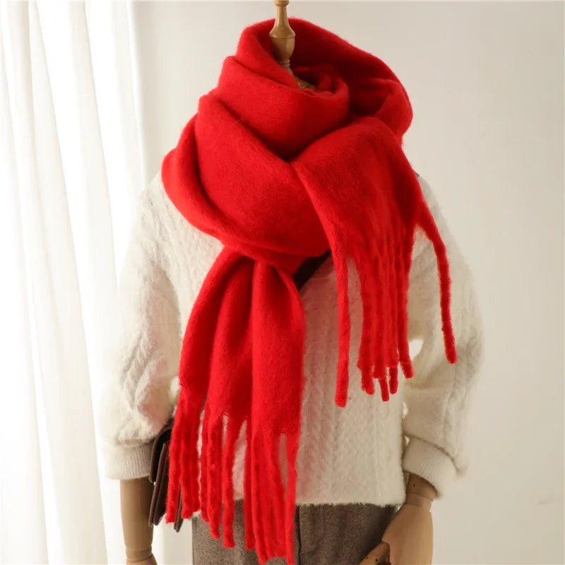 M&T Wear - Winter Scarf for Women Cashmere Warm Solid Pashmina Blanket Wraps Female Thick Soft Bufanda Big Tassel Shawl Long Poncho Echarpe