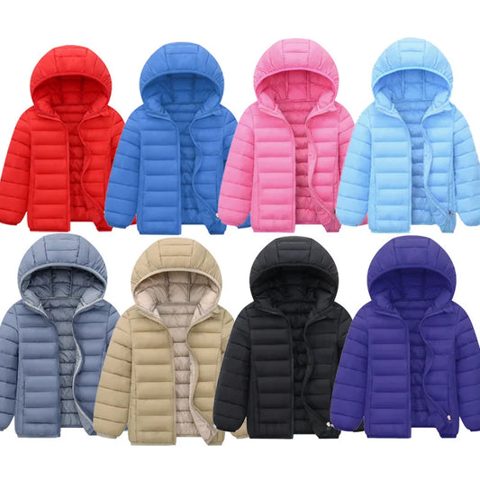 M&T Wear - Kids Down Jackets For 3-14 Years Autumn Winter Boys Girls Warm Solid Down Coats Teens Hooded Zipper Outerwear Children Clothing