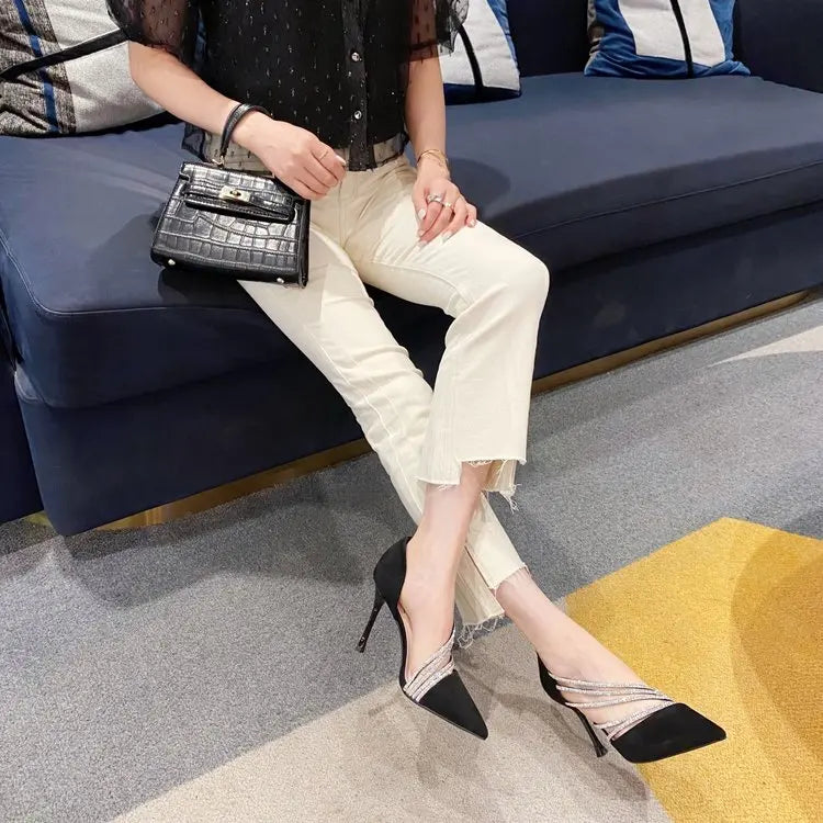 M&T Wear - Women Evening Party High Heels New  Pumps Elegant Ladies Pointed To Black  Strappy Stripper Shoes for Women