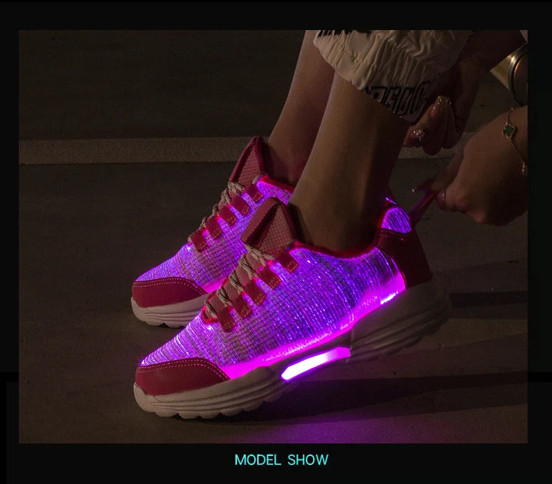 M&T Wear - Women LED Shoes Light Up Sneakers USB Recharging Fiber OPTIC Cloth Elastic Sole Glowing Luminous Flashing  Luxury Party Shoes
