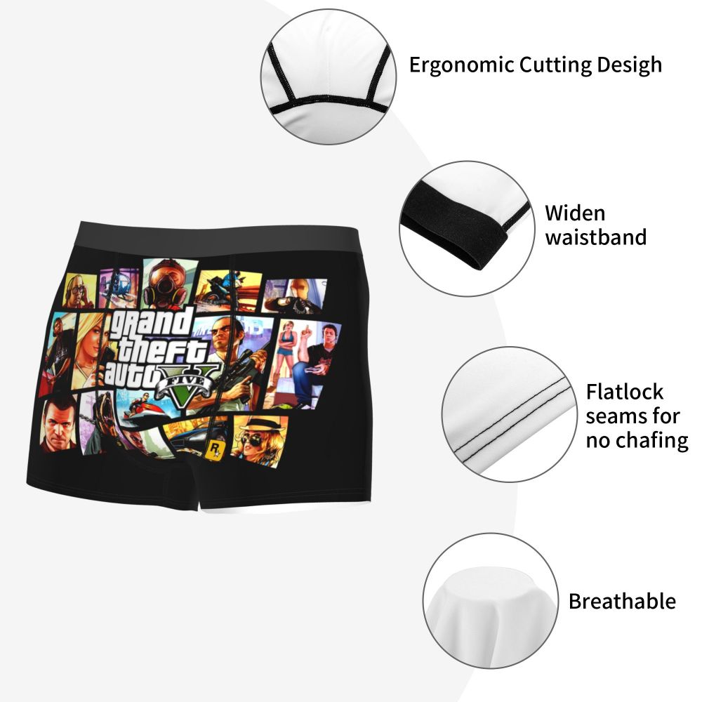 M&T Wear - Custom Grand Theft Auto Adventure Game Underwear Men Breathable GTA Boxer Briefs Shorts Panties Soft Underpants For Homme