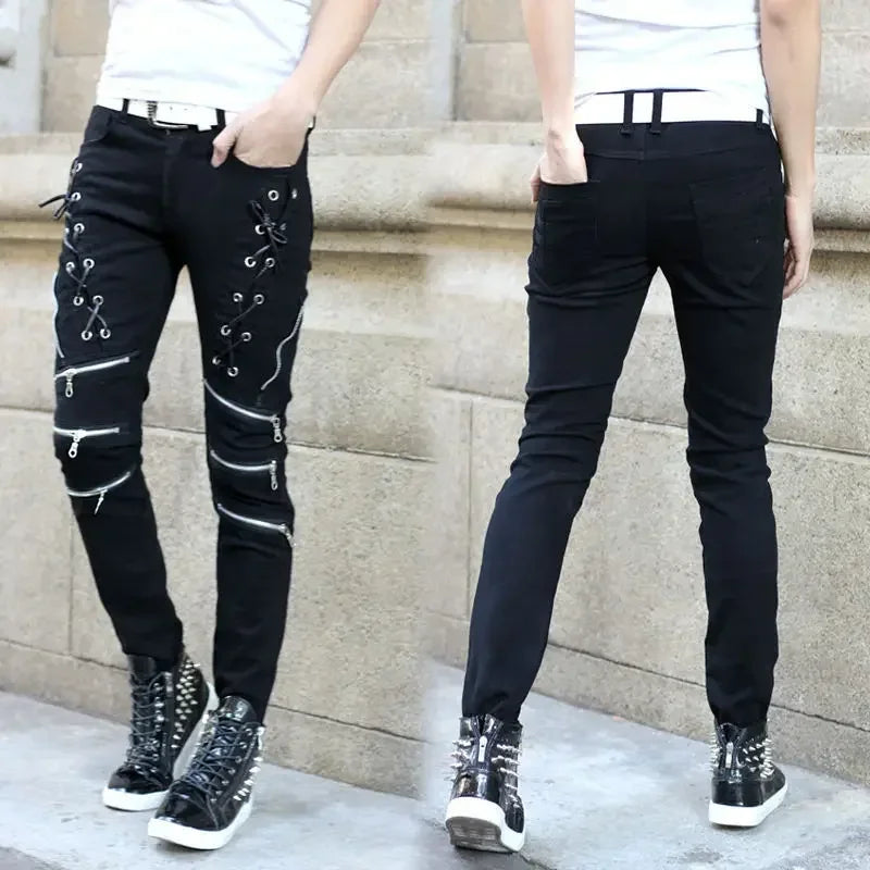 M&T Wear - Men Motorcycle Street Wear Skinny Casual Denim Pants Jeans Straight Trousers