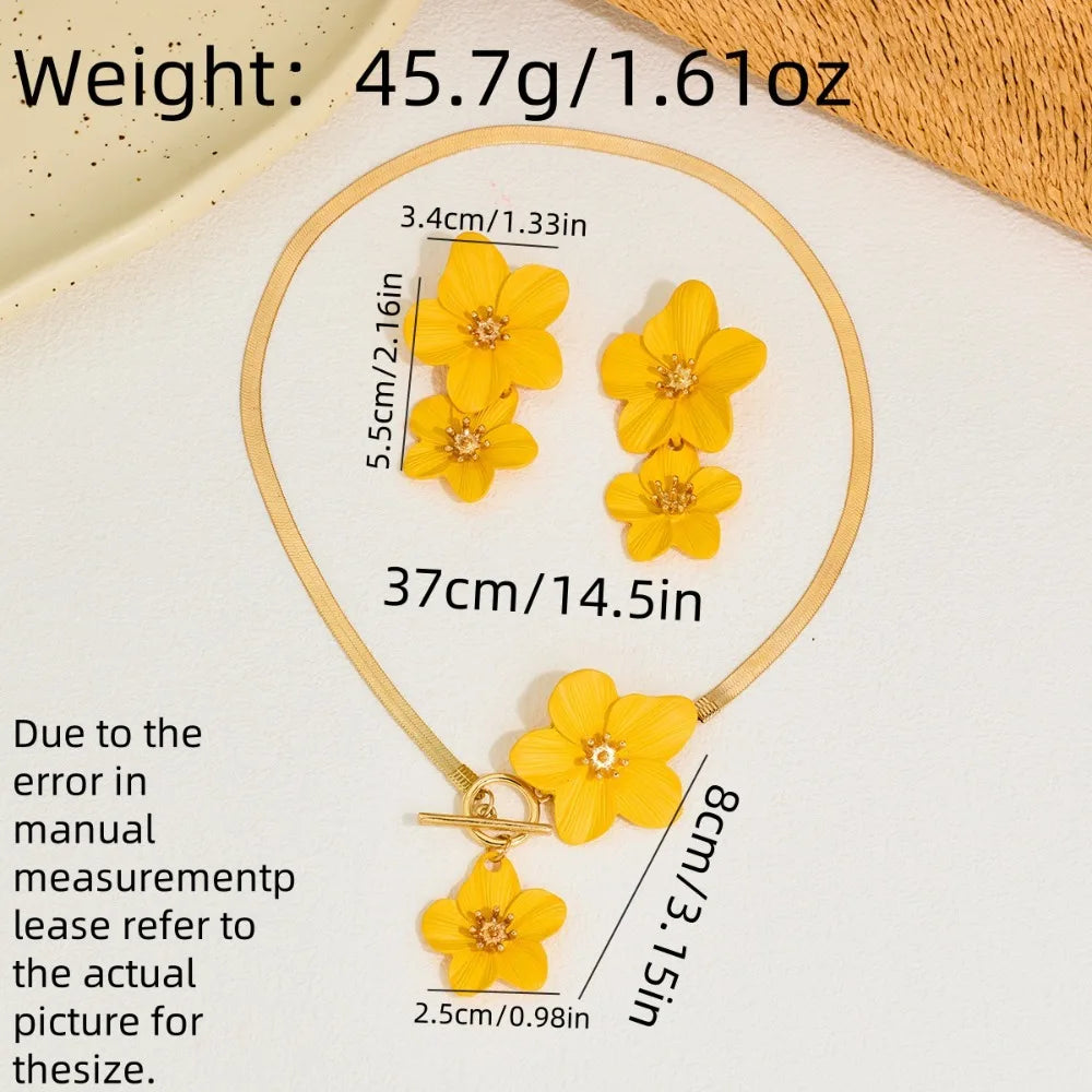 M&T Wear - Elegant Flower Pendant Necklace & Earrings Set for Women