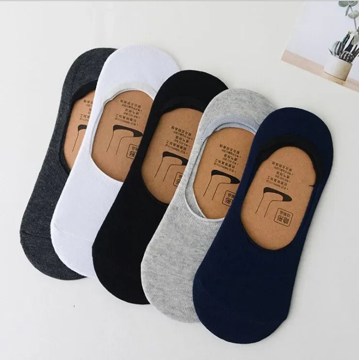 M&T Wear - 5 Pairs Men's Invisible Non-Slip Cotton Boat Socks