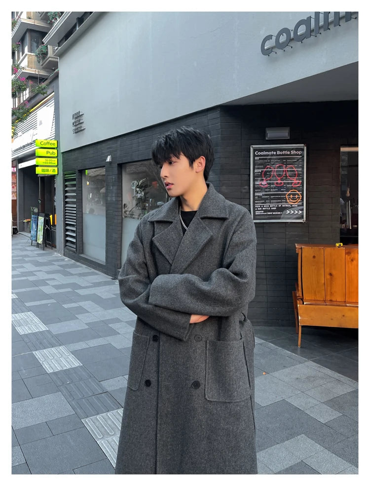 M&T Wear - Thick Korean Vintage Long Woolen Trench Coat for Men