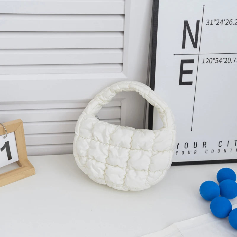 M&T Wear - Fashion Mini Puffer Tote Bag Quilted Circle Phone Purse in Elegant Purple