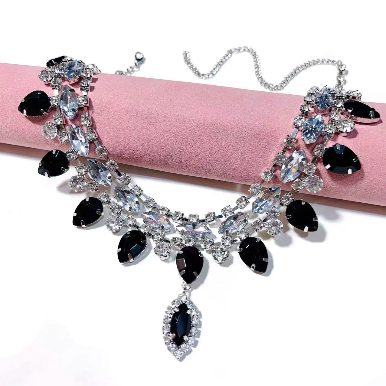 M&T Wear - Black Water Droplet Rhinestone Choker Necklace