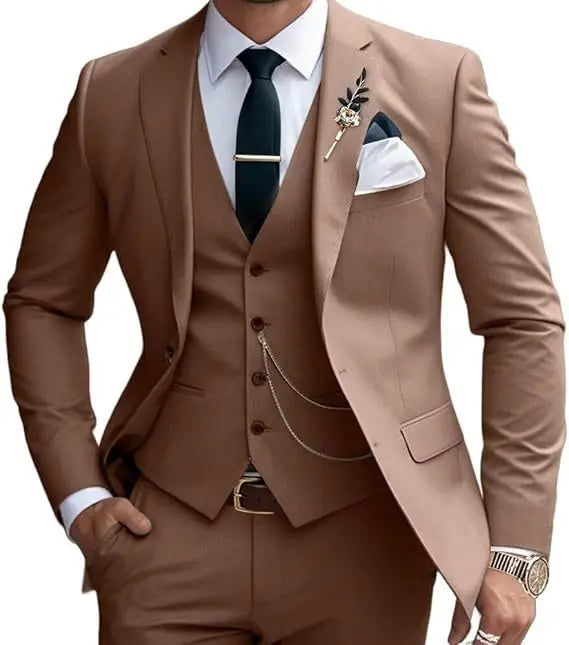 M&T Wear - Men’s 3-Piece Solid Slim Fit Suit – Elegant Banquet & Party Attire