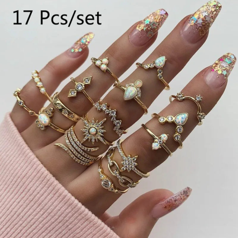 M&T Wear – Bohemian 17-Piece Rhinestone Ring Set