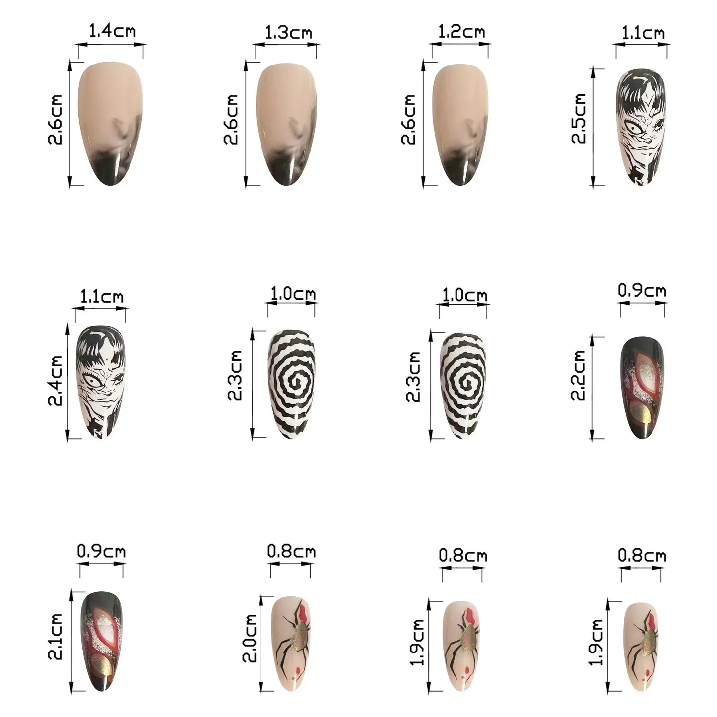 M&T Wear – 24PCS Black & White French Tips Press-On Nails with Anime Comics Design