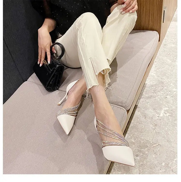 M&T Wear - Women Evening Party High Heels New  Pumps Elegant Ladies Pointed To Black  Strappy Stripper Shoes for Women