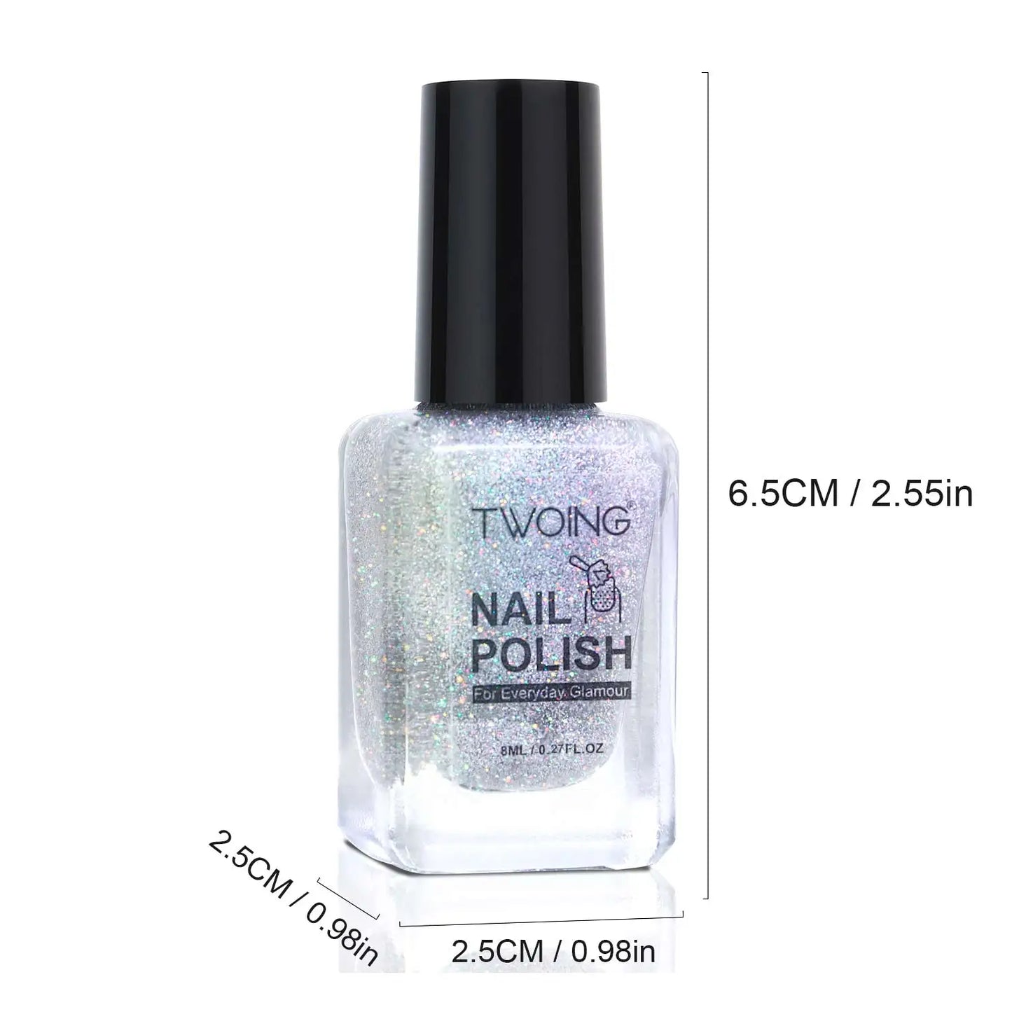 M&T Wear - 8ml Holographic Silver Glitter Nail Polish