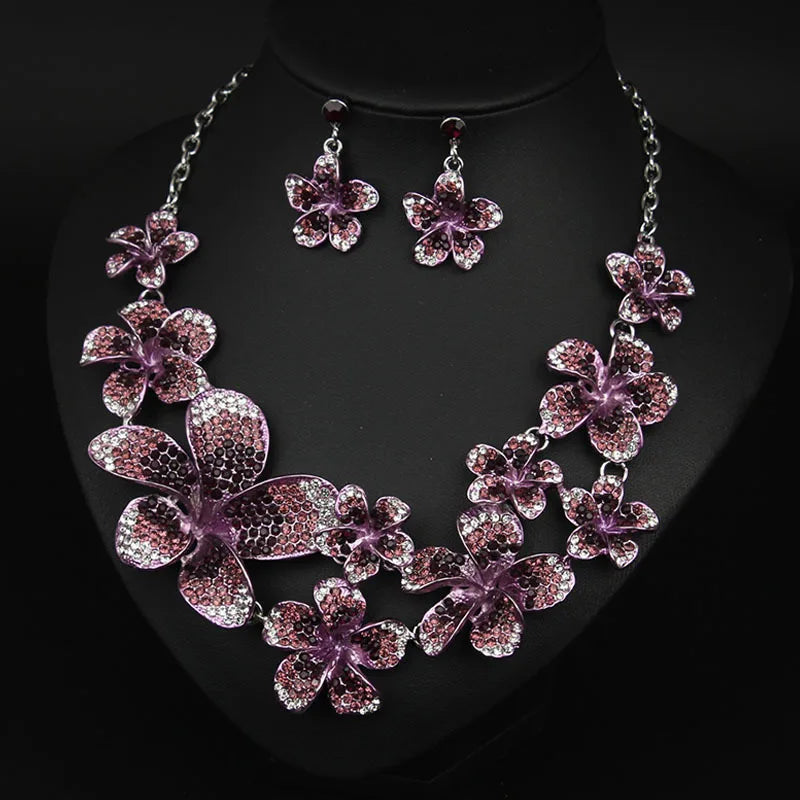 M&T Wear - Luxury Crystal Flower Necklace & Earrings Set for Women