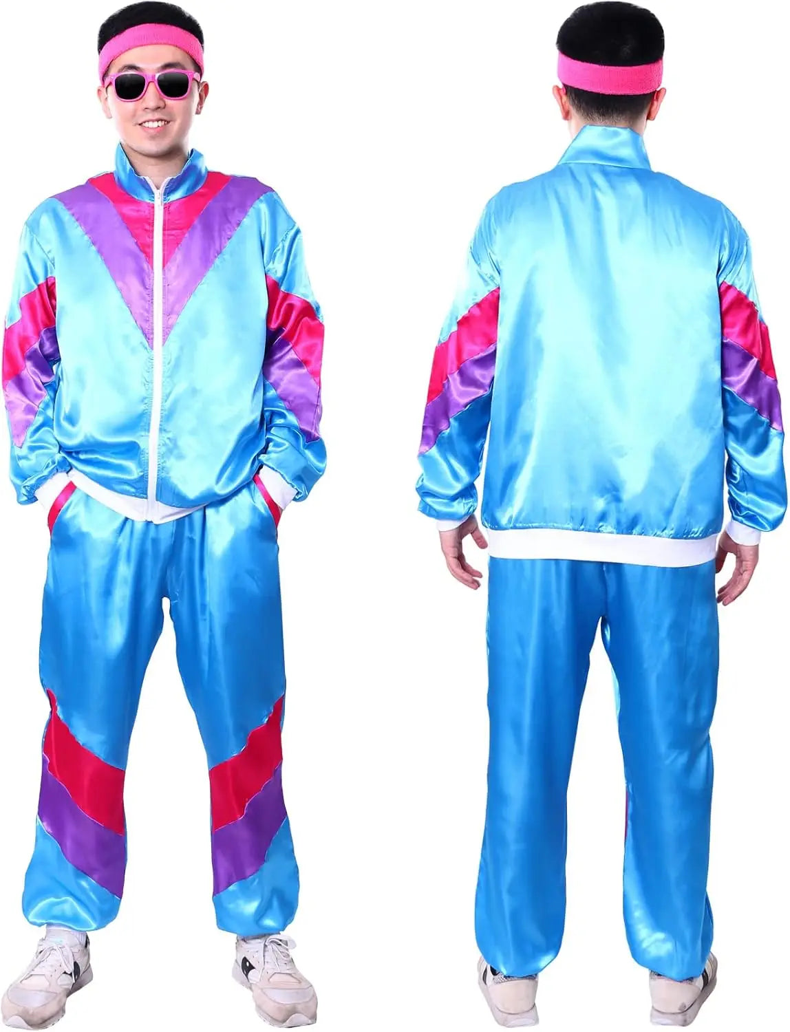 M&T Wear - Tracksuit Costumes for Men 90s Hip Hop Shell Suit Costume Mens 80s Retro Tracksuit Jacket Disco Costume Windbreaker and Pants