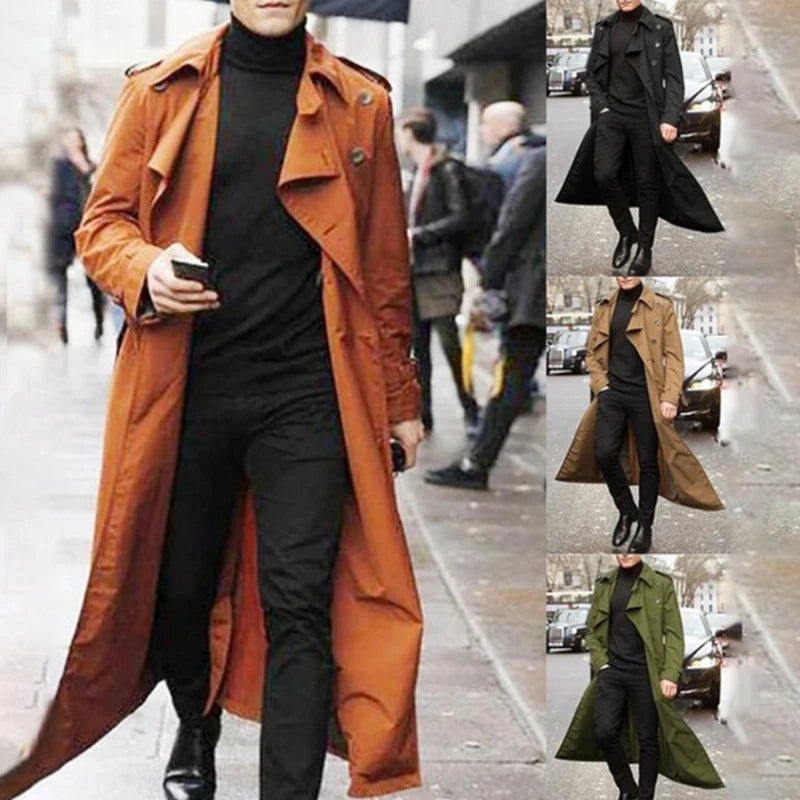 M&T Wear Men’s Vintage Long Trench Coat – Double-Breasted Business Overcoat