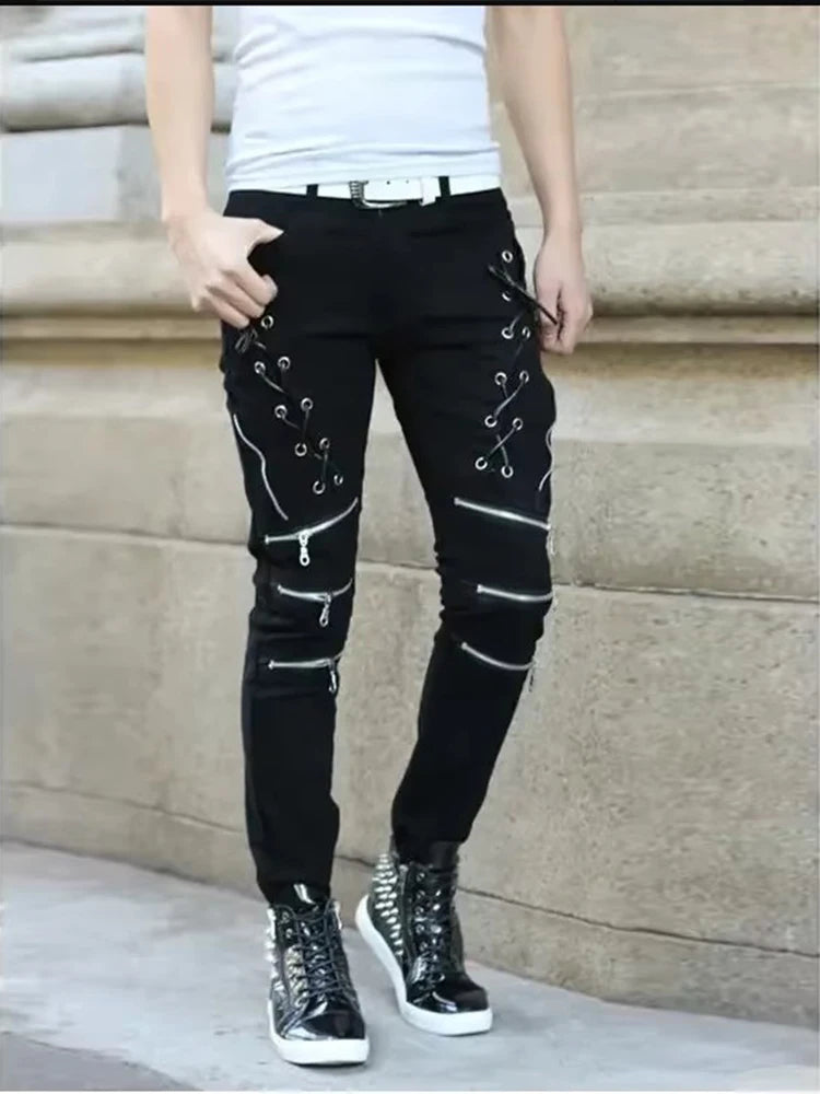 M&T Wear - Men Motorcycle Street Wear Skinny Casual Denim Pants Jeans Straight Trousers