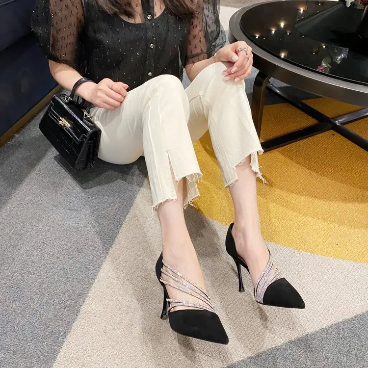 M&T Wear - Women Evening Party High Heels New  Pumps Elegant Ladies Pointed To Black  Strappy Stripper Shoes for Women