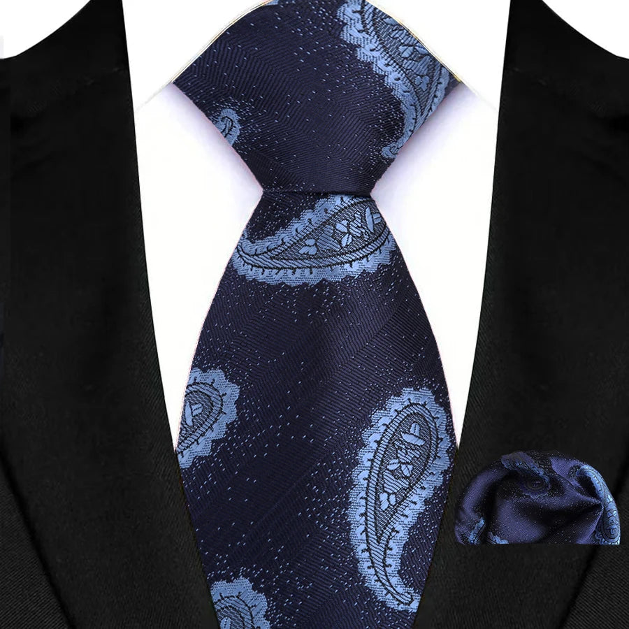 M&T Wear - Luxury Navy Solid 8cm NeckTie & Pocket Square Set