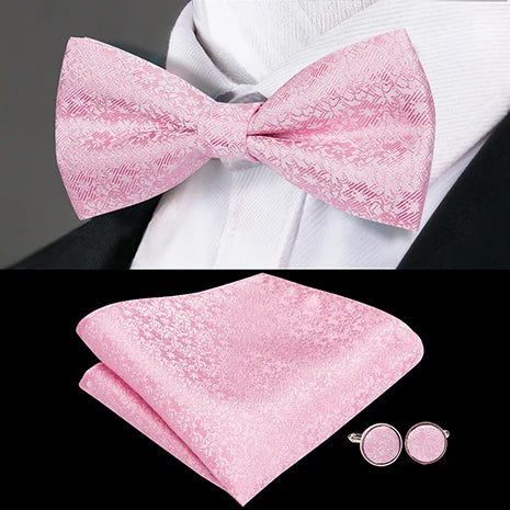 Hi-Tie 60 Color Classic Bow Ties for Men Silk Butterfly Pre-Tied Male Bowtie Pocket Square Cufflinks Set Jacquard Paisley Floral