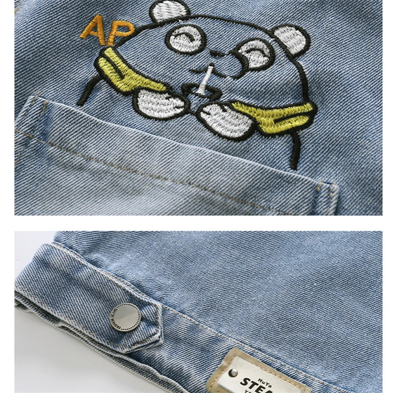 M&T Wear - Kids Denim Jacket Boys Jeans Coat Clothing Fashion Baby Boy Denim Jacket With Cartoon Embroidery Child Casual Streetwear Outfit