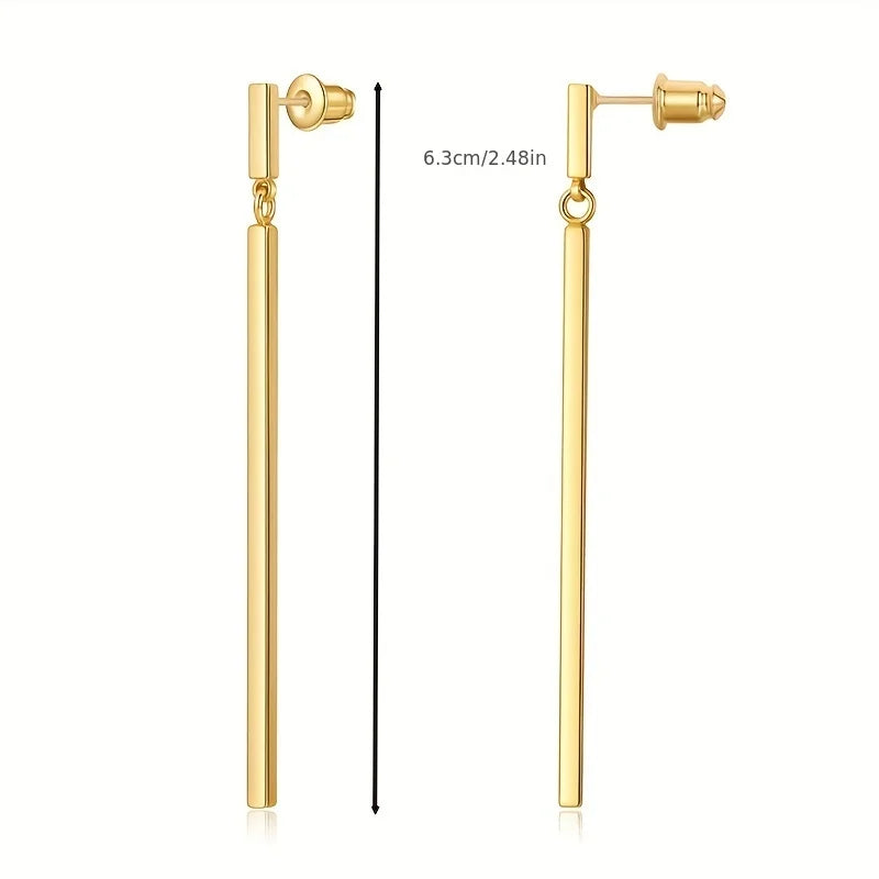M&T Wear - Minimalist Long Drop Earrings for Women | Retro Straight Bar Design, Elegant Personalized Style