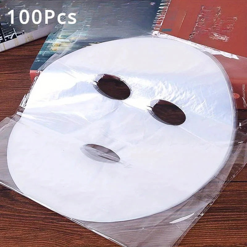 100pcs Disposable Transparent Full Face Covering PE Mask, Universal Skin Care Mask for Beauty Care, Moisturizing Accessories