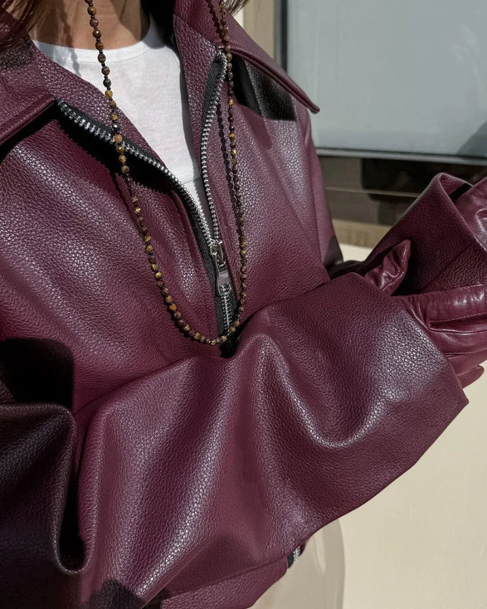 M&T Wear - Locomotive Leather Jacket 2025 Europe America Autumn Winter New Loose Coat Fashion Cross-border Leather Jacket New Women's Coat