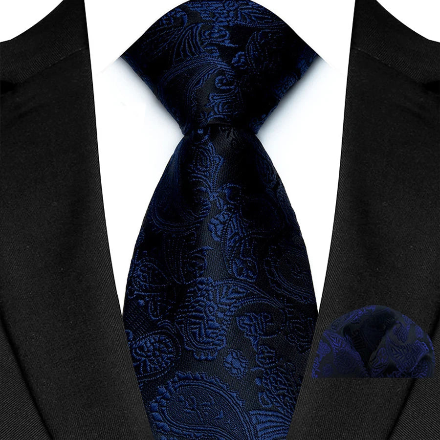 M&T Wear - Luxury Navy Solid 8cm NeckTie & Pocket Square Set