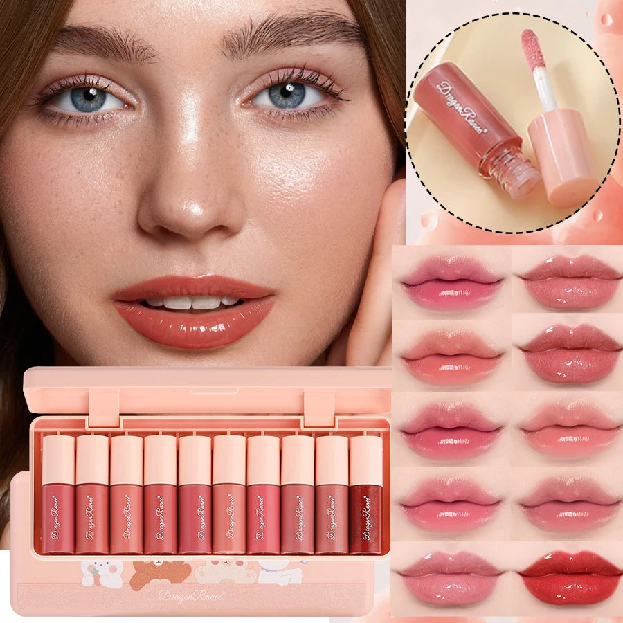 M&T Wear 10-Piece Shimmering Lip Gloss Set – Long-Lasting, Non-Stick, Moisturizing & Pearlescent Lip Glaze Collection