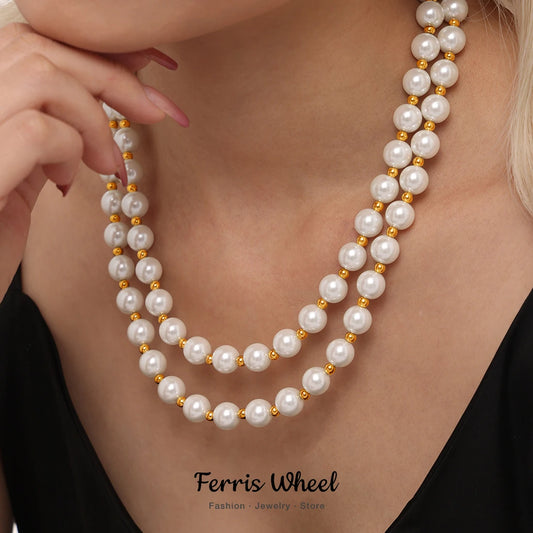 M&T Wear - White Shell Beaded Clavicle Necklace for Women