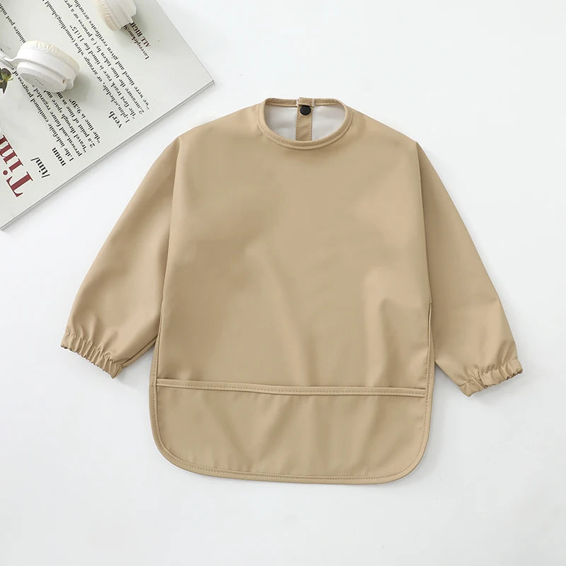 M&T Wear - Kids Baby Feeding Bibs Waterproof Long Sleeve Apron with Pocket Toddler Burp Cloth Boys Girls Anti-dirty Art Smock Baby Stuff