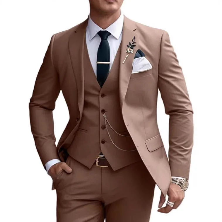 M&T Wear - Men’s 3-Piece Solid Slim Fit Suit – Elegant Banquet & Party Attire