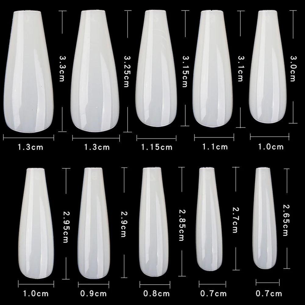 M&T Wear – 600PCS Long Ballerina Coffin Fake Nail Tips | Clear/Natural