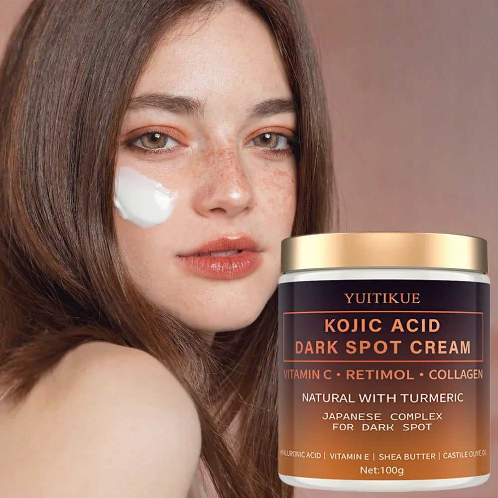 Arbutin fading cream, Vitamin C, retinol, collagen, natural curcumin, hyaluronic acid, Vitamin E, shea butter, castor olive oil.