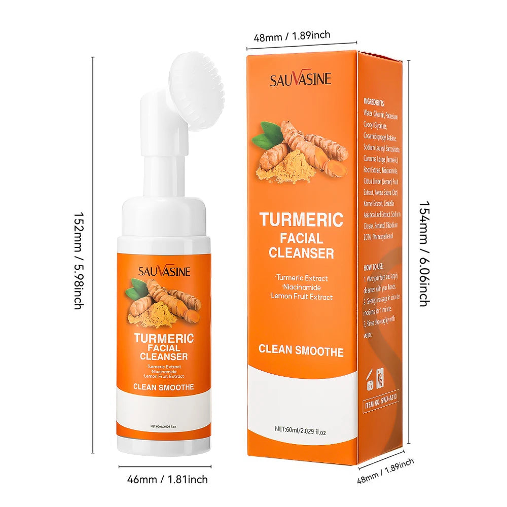 M&T Wear – Turmeric Facial Cleanser 60ml with Built-in Brush for Deep Cleansing & Brightening