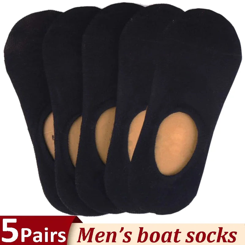 M&T Wear - 5 Pairs Men's Invisible Non-Slip Cotton Boat Socks