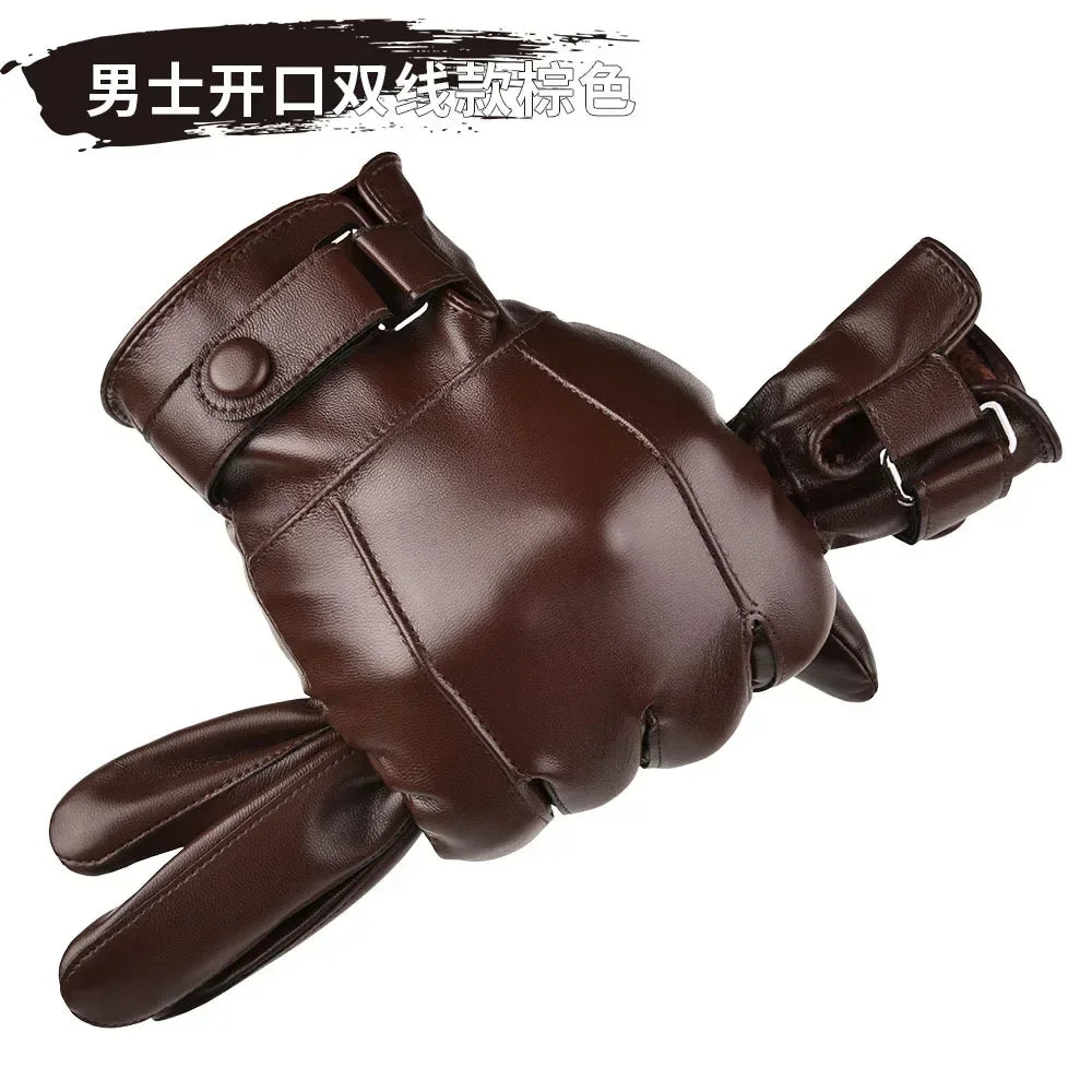 M&T Wear - Winter Gloves For Men Genuine Leather Gloves Outdoor Cycling Black Real Sheepskin Keep Warm Driving Motorcycle Gloves