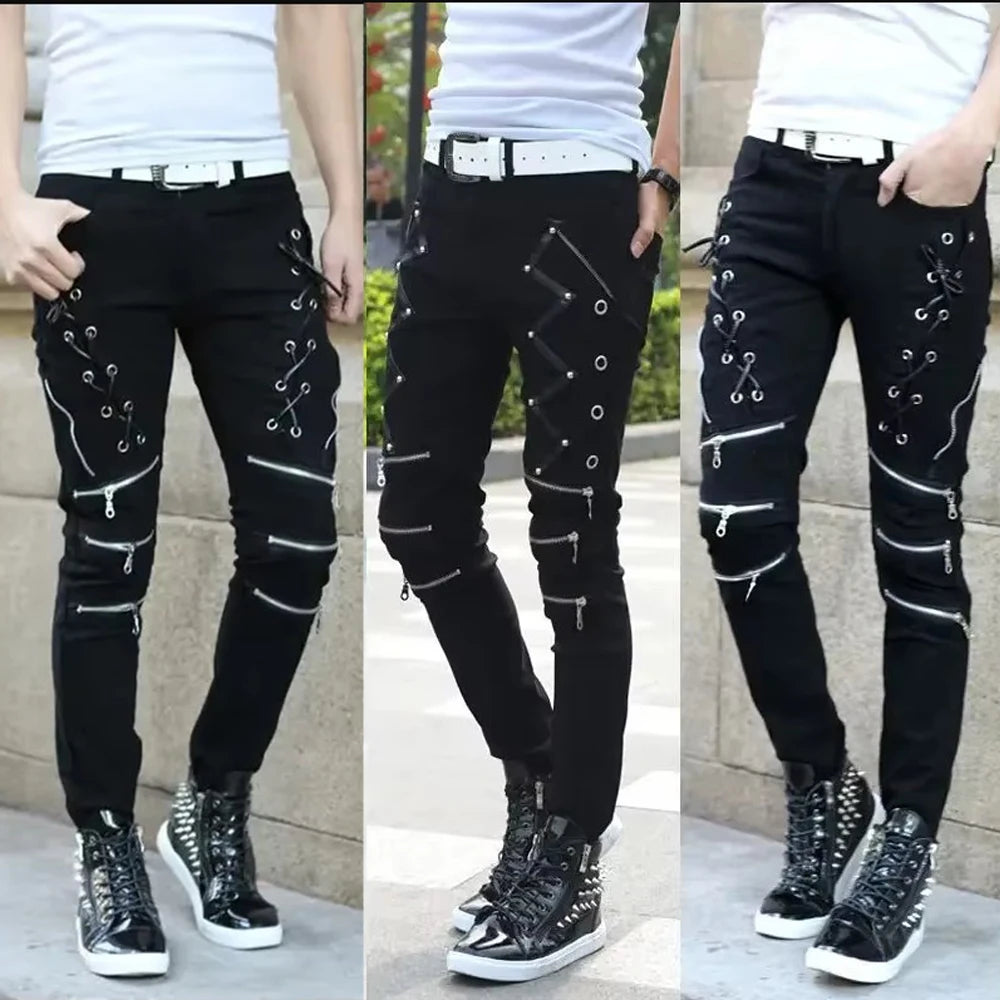 M&T Wear - Men Motorcycle Street Wear Skinny Casual Denim Pants Jeans Straight Trousers