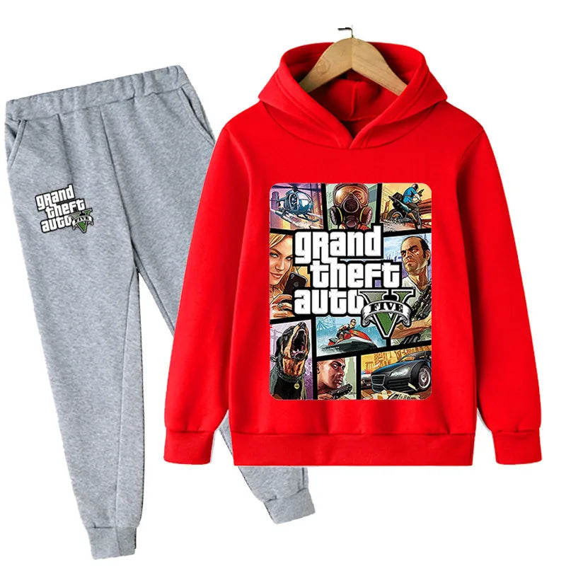 M&T Wear - Kids Game Gta 5 2pcs Hooded Sweatshirt+Jogging Pants Suits 3-13 Years Boys Girls Spring Autumn Tracksuits Children Clothes Sets