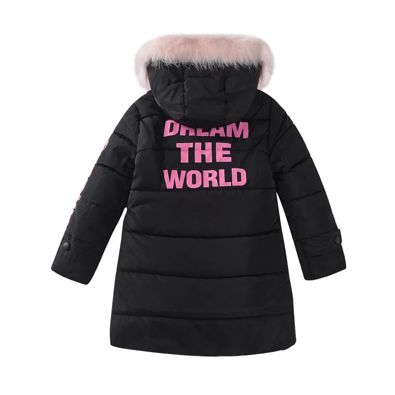 M&T Wear - Winter Warm Jackets for Girls Fashion Fur Hooded Children Girls Waterproof Outwear Kids Cotton Lined Parkas