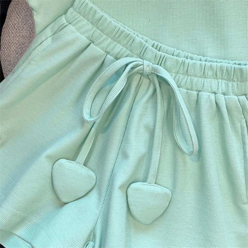 M&T Wear - Kids Tracksuits Sweet Sleeveless Letter Print T-shirt + Shorts 2 Pcs Set 4-15 Years Girls Casual Sports Style Clothes