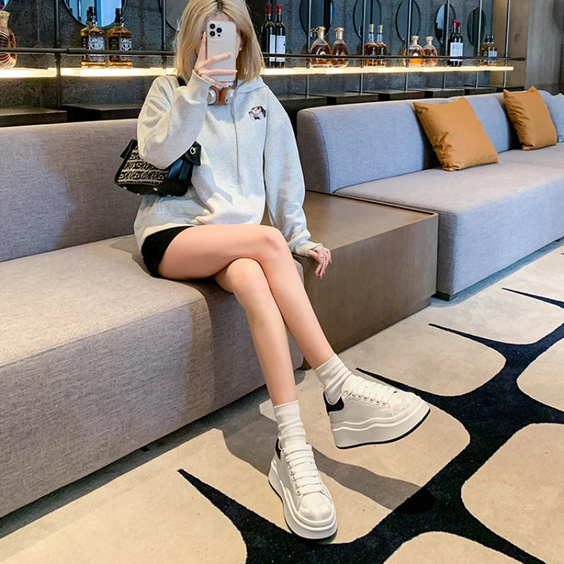 M&T Wear - Women Shoe Spring Autumn Casual Flats Female Thick Sole Breathable White Vulcanized Shoes