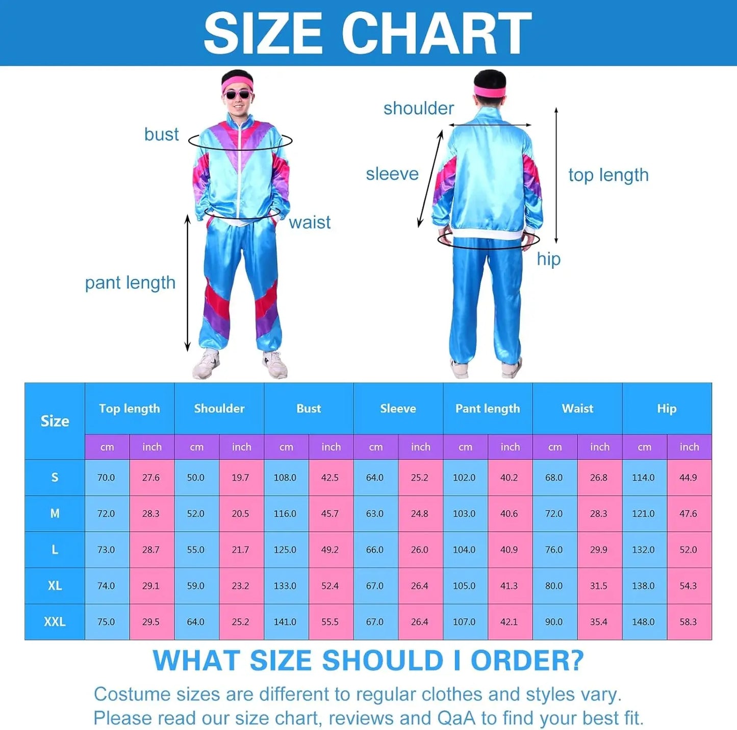 M&T Wear - Tracksuit Costumes for Men 90s Hip Hop Shell Suit Costume Mens 80s Retro Tracksuit Jacket Disco Costume Windbreaker and Pants